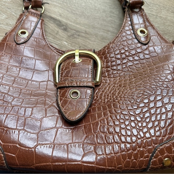 Y2k brown faux leather crocodile style shoulder bag - Picture 2 of 11